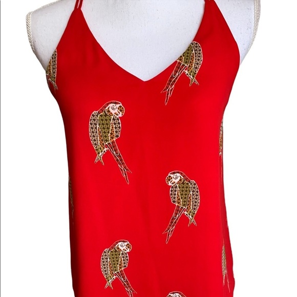 Loft Halter Spaghetti Strap V-neck Red Parrot Print Top Size SP - Picture 6 of 17